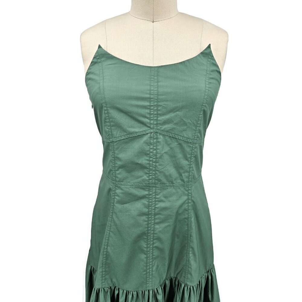 New Ancosti Strapless Maxi Dress Womens Medium Green Cotton Drop Waist - Picture 2 of 11